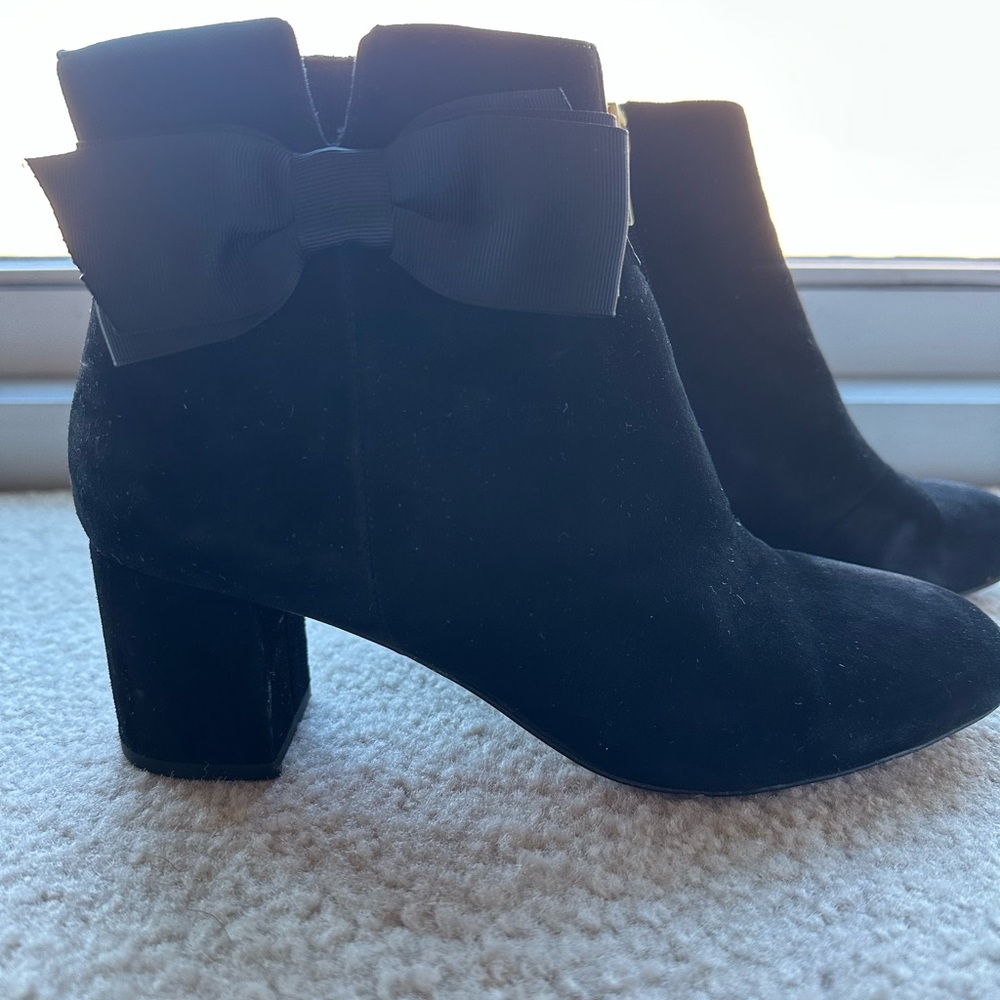 Kate Spade Black Ankle Boots with Bow Accent